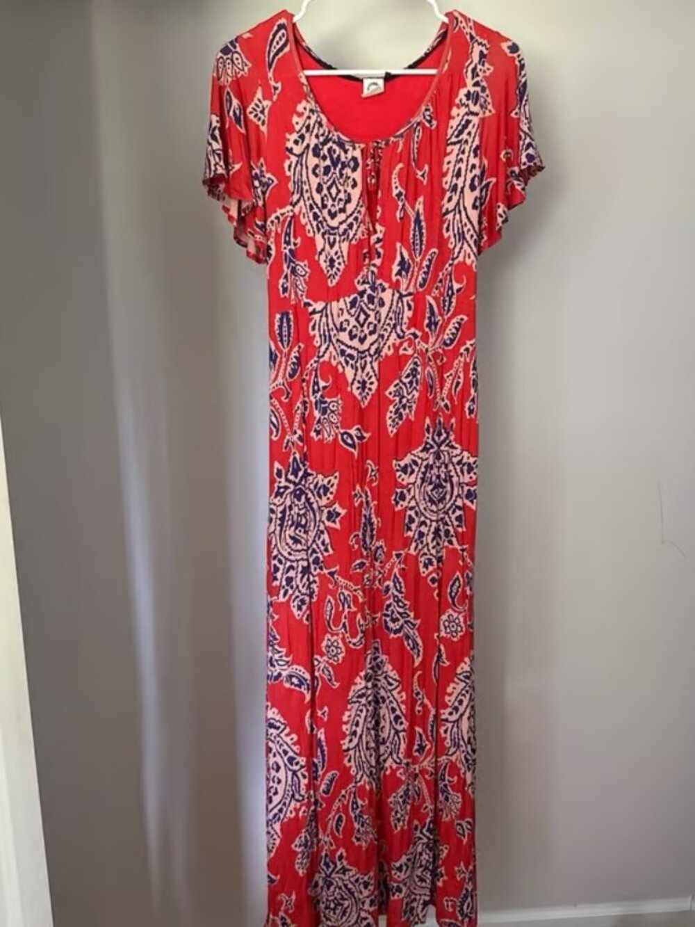 Anthropologie Orange Ikat Flutter Sleeve Modal Maxi Dress XS
